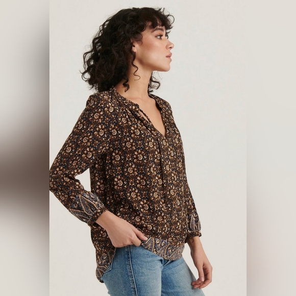 Lucky Brand Emi border print peasant top - Picture 2 of 7
